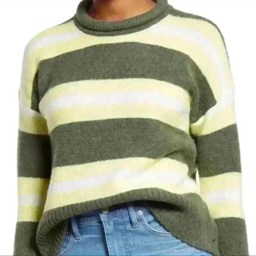 Madewell Striped Fulton Pullover Sweater in Heather Greengrass Sz XX-Small NWT